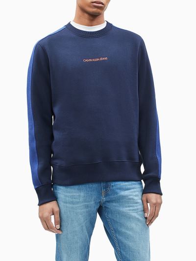 Calvin Klein Ruhák HU302226 | Calvin Klein Statement Logo Férfi Pulóver Sötétkék